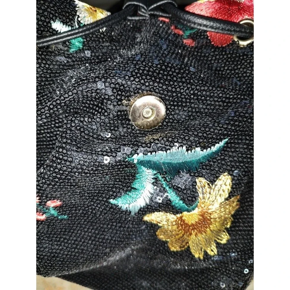 Beautiful Women's Unbranded Sequin Floral Black Backpack 12